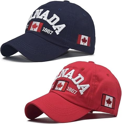 HAOJIANIAN 2 Pack Canada Baseball Cap,Canada Day Embroidered Maple Leaf Flag Adjustable Golf Hat for Men Women Kids